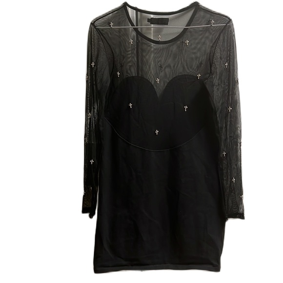 Motel Rocks, 74% Cotton, Long Sleeves, Cowl Neckline Dress, Black/Design, Large - Picture 2 of 7